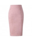 Neophil 2019 zima kobiety Suede Midi spódnica ołówkowa wysoka talia szary różowy XXL seksowny styl Stretch Wrap panie urząd prac