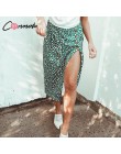 Conmoto wysoka talia podziel Midi spódnice kobiety przycisk zielony Leopard Dot druku na co dzień elegancki lato spódnica Sexy w