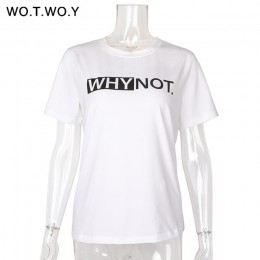 WOTWOY śmieszne litery T Shirt kobiety bawełna lato koszulka z nadrukiem na co dzień topy Tee kobiety z krótkim rękawem kobiet b