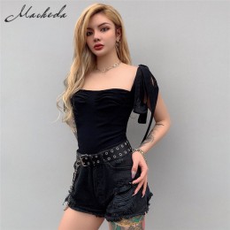 Macheda koronka Up Crop Top z krótkim rękawem Backless zakrętka tubki stałe zbiorniki przycięte lato na co dzień bluzki dla kobi