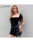 Macheda koronka Up Crop Top z krótkim rękawem Backless zakrętka tubki stałe zbiorniki przycięte lato na co dzień bluzki dla kobi