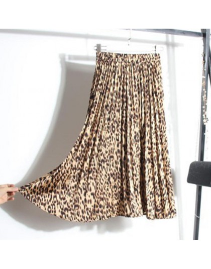 Surmiitro Leopard Print plisowana spódnica kobiet 2019 wiosna lato Midi długi koreański elegancki wysoka talia linia słońce spód