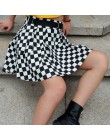 Plisowana szachownica spódnica damska w kratkę czarno biała modna stylowa elegancka taniec koreański