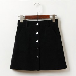 2017 wiosna Harajuku urząd Lady School damskie krótki spódnica Denim styl przycisk linii sztruks wysokiej talii kieszeń Mini spó