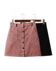 2017 wiosna Harajuku urząd Lady School damskie krótki spódnica Denim styl przycisk linii sztruks wysokiej talii kieszeń Mini spó
