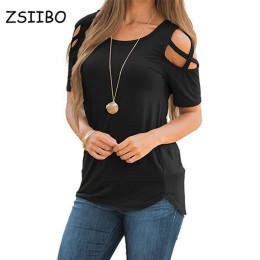 Kobiety T Shirt z krótkim rękawem topy Strappy zimno ramię góry Tee kobiety z krótkim rękawem O-neck Top na co dzień Tees Plus r