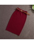2018 kobiet spódnice Midi dzianiny stałe kobiet spódnica ołówkowa jesień zima wysoka talia z szarfy Bodycon pakiet Hip podział S