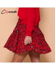 Conmoto kolorowe Leopard Print Ruffles krótki czarny spódnica Lace Up kobiety spódnice lato 2019 wysoka talia czerwona Mujer spó