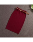 2018 kobiet spódnice Midi dzianiny stałe kobiet spódnica ołówkowa jesień zima wysoka talia z szarfy Bodycon pakiet Hip podział S
