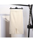Kobiety powrót szczelina Bodycon eleganckie Midi spódnica ołówkowa jesień zima Casual spódnica z dzianiny wysokiej talii spódnic