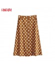 Tangada vintage polka dot druku spódnica dla kobiet korea moda damska spódnica trzy czwarte boho kieszenie przycisk spódnice QJ2