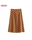 Tangada vintage polka dot druku spódnica dla kobiet korea moda damska spódnica trzy czwarte boho kieszenie przycisk spódnice QJ2