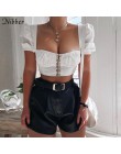 Nibber kobiety sexy biały Low-cut Crop topy moda lato dziki T-shirt czarny elastyczna szczupła miękkie topy stałe krótki rękaw k