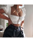 Nibber kobiety sexy biały Low-cut Crop topy moda lato dziki T-shirt czarny elastyczna szczupła miękkie topy stałe krótki rękaw k