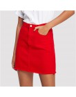 COLROVIE postrzępione Hem kieszenie Denim spódnica wiosna czerwony zgrywanie połowie talii dziewczęcy spódnica mini na co dzień 