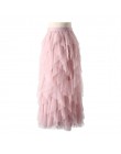 Modna elegancka spódnica damska letnia tiulowa z plisami zwiewne falbany z gumką w talii długa wizytowa