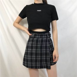 ELEXS lato spódnica kobiety wysoka talia Plaid-line spódnica na co dzień moda Kawaii Student spódnice szorty E2119