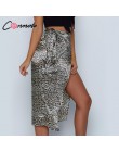 Conmoto Wrap łuk Satin spódnica trzy czwarte kobiet podzielone Sexy Leopard Print wysokiej talii spódnice wysoka moda zima Femin