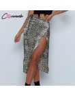 Conmoto Wrap łuk Satin spódnica trzy czwarte kobiet podzielone Sexy Leopard Print wysokiej talii spódnice wysoka moda zima Femin