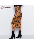 Conmoto Wrap łuk Satin spódnica trzy czwarte kobiet podzielone Sexy Leopard Print wysokiej talii spódnice wysoka moda zima Femin