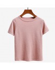 ONLYSVTER z dzianiny lato T koszula kobiety na co dzień krótkie rękawy koszulka oddychająca elastyczność w serek Top z dekoltem 