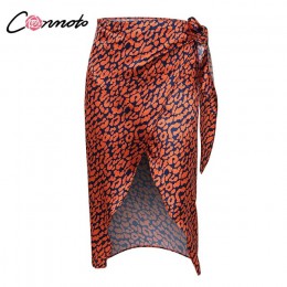 Conmoto Wrap łuk Satin spódnica trzy czwarte kobiet podzielone Sexy Leopard Print wysokiej talii spódnice wysoka moda zima Femin
