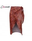 Conmoto Wrap łuk Satin spódnica trzy czwarte kobiet podzielone Sexy Leopard Print wysokiej talii spódnice wysoka moda zima Femin