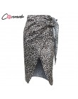 Conmoto Wrap łuk Satin spódnica trzy czwarte kobiet podzielone Sexy Leopard Print wysokiej talii spódnice wysoka moda zima Femin