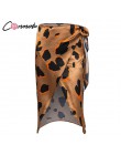 Conmoto Wrap łuk Satin spódnica trzy czwarte kobiet podzielone Sexy Leopard Print wysokiej talii spódnice wysoka moda zima Femin