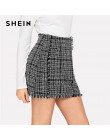 SHEIN Multicolor urząd Lady eleganckie postrzępione wykończenia krawędzi Plaid Tweed w połowie spódniczka z wysokim stanem 2018 