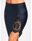 Wipalo 2019 kobiety Sexy zapinane na zamek bandażowe ołówkowe spódnice koronkowa wstawka wyposażone spódnica ze sztucznej skóry 