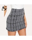 Sheinside Plaid postrzępiony wykończenia Tweed Bodycon Mini spódnica dla kobiet wysoka talia Multicolor jesień panie eleganckie 