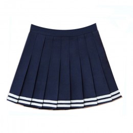 Drop ship wysokiej talia piłka Denim plisowana spódnica Harajuku Lolita pasek linia sailor spódnica Cosplay japoński szkolne spó