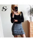 Sheinside Plaid postrzępiony wykończenia Tweed Bodycon Mini spódnica dla kobiet wysoka talia Multicolor jesień panie eleganckie 