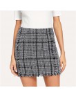 Sheinside Plaid postrzępiony wykończenia Tweed Bodycon Mini spódnica dla kobiet wysoka talia Multicolor jesień panie eleganckie 