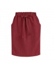 Nowa moda w stylu Vintage łuk Lace-Up Midi spódnice kobiety elegancka spódnica na co dzień kobiet linia elastyczna talia praca b