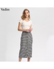 Vadim kobiety w stylu vintage plaid spódnica trzy czwarte faldas mujer Houndstooth przyciski retro damskie ubrania do biura na c