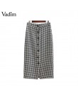 Vadim kobiety w stylu vintage plaid spódnica trzy czwarte faldas mujer Houndstooth przyciski retro damskie ubrania do biura na c