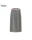 Vadim kobiety w stylu vintage plaid spódnica trzy czwarte faldas mujer Houndstooth przyciski retro damskie ubrania do biura na c