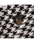 Vadim kobiety w stylu vintage plaid spódnica trzy czwarte faldas mujer Houndstooth przyciski retro damskie ubrania do biura na c