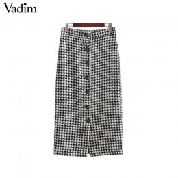 Vadim kobiety w stylu vintage plaid spódnica trzy czwarte faldas mujer Houndstooth przyciski retro damskie ubrania do biura na c