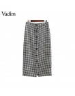 Vadim kobiety w stylu vintage plaid spódnica trzy czwarte faldas mujer Houndstooth przyciski retro damskie ubrania do biura na c