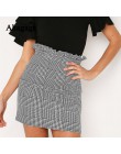 Ahagaga 2019 wiosna lato Sexy spódnica kobiet spodnie i spódnice moda plaid-line Ruffles Sexy klub regularne znosić kobiety spód