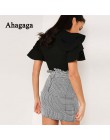 Ahagaga 2019 wiosna lato Sexy spódnica kobiet spodnie i spódnice moda plaid-line Ruffles Sexy klub regularne znosić kobiety spód