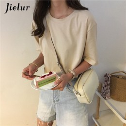 Jielur Tee Shirt 15 jednolity kolor podstawowy t-shirt kobiety Casual O-neck Harajuku lato Top koreański Hipster biały T Shirt S