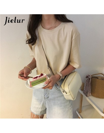 Jielur Tee Shirt 15 jednolity kolor podstawowy t-shirt kobiety Casual O-neck Harajuku lato Top koreański Hipster biały T Shirt S