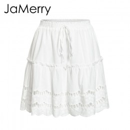JaMerry 2019 wiosna lato koronki haft biały spódnica kobiety wakacje Boho wysoka talia mini spódnice śliczne solidna plaża kobie