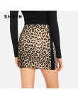 SHEIN Multicolor urząd Lady Leopard czarny bocznym szwie Skinny Mid talia spódnica ołówkowa 2018 jesień odzież robocza na co dzi
