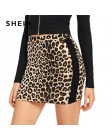 SHEIN Multicolor urząd Lady Leopard czarny bocznym szwie Skinny Mid talia spódnica ołówkowa 2018 jesień odzież robocza na co dzi