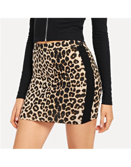 SHEIN Multicolor urząd Lady Leopard czarny bocznym szwie Skinny Mid talia spódnica ołówkowa 2018 jesień odzież robocza na co dzi